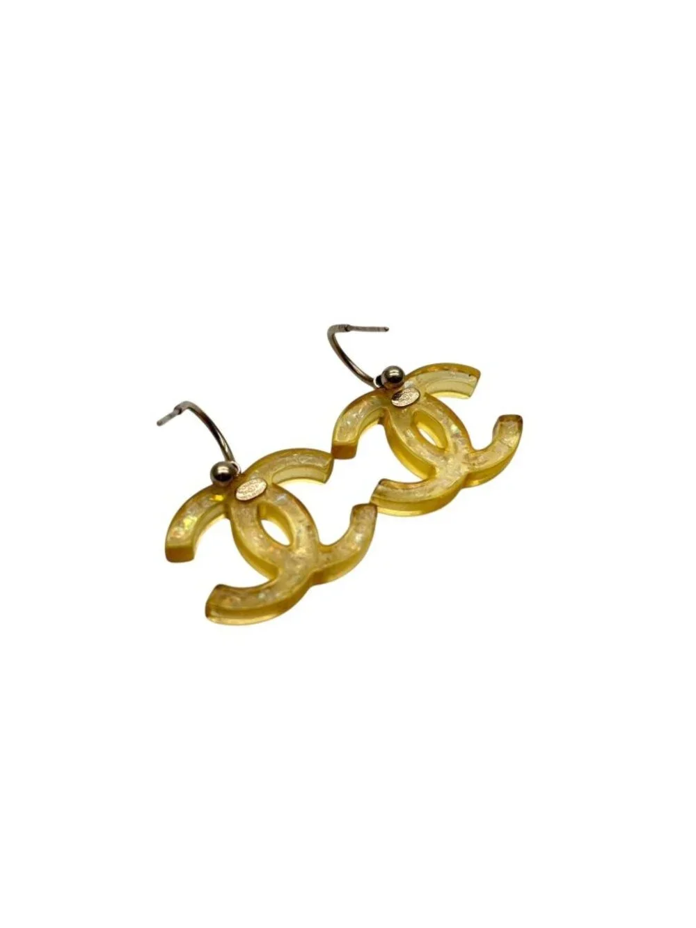 Chanel CC Logo Dangling Earrings 08 Resin Glitter Clear Yellow